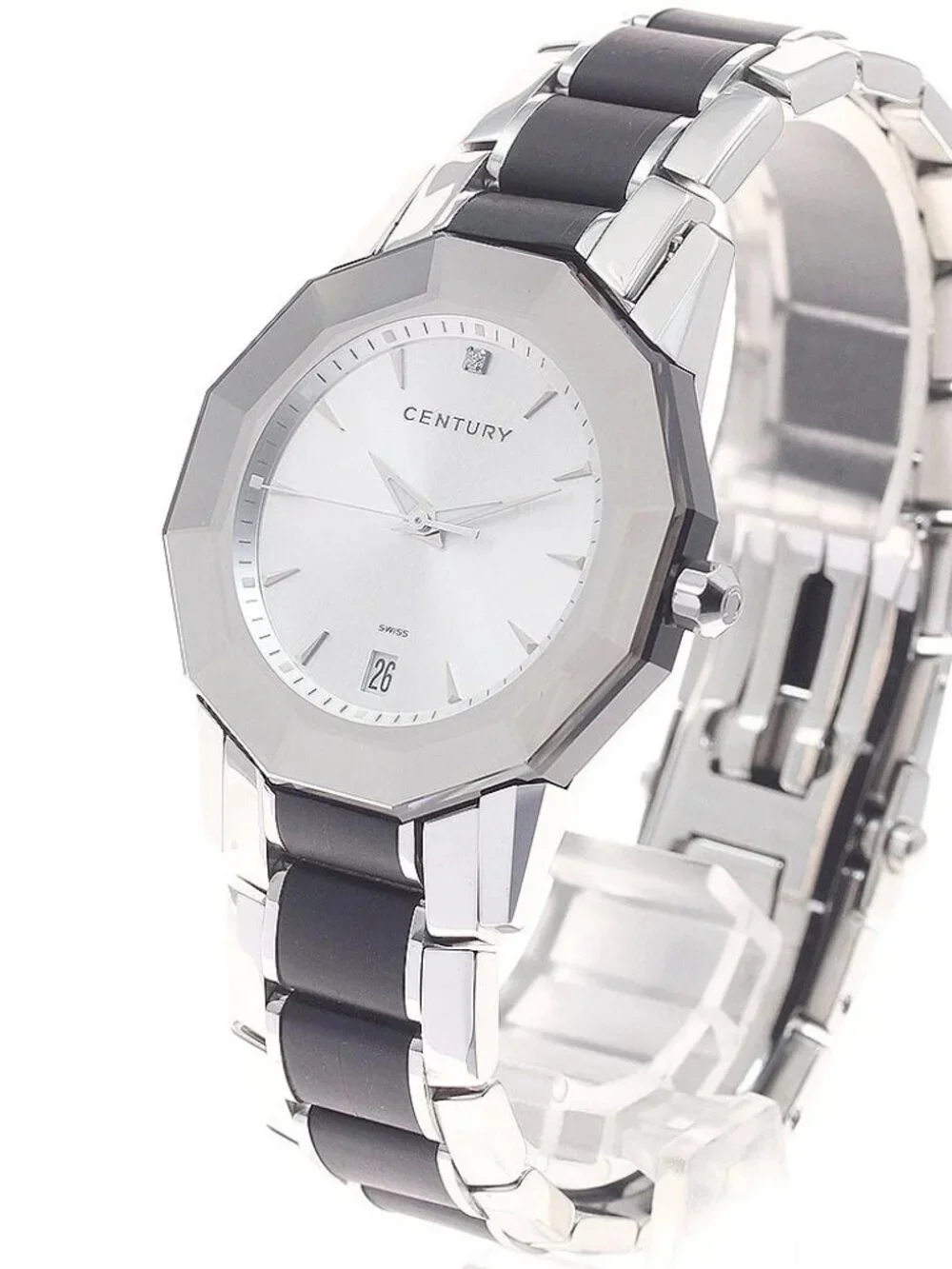 CENTURY Time gem 1P diamond date Silver Dial Quartz Men's Watch_948566